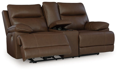 Vonryan - Tobacco - Power Reclining Loveseat With Console / Adj Headrest - Hornell Furniture Outlet