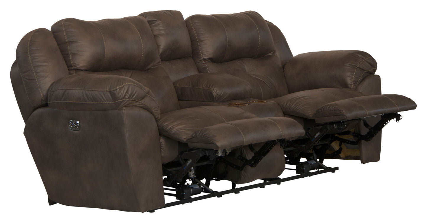 Ferrington - Power Lay Flat Reclining Console Loveseat with Power Adjustable Headrest & Lumbar - Hornell Furniture Outlet