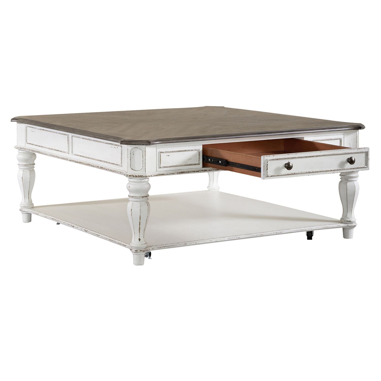 Magnolia Manor - Oversized Square Cocktail Table - White - Hornell Furniture Outlet