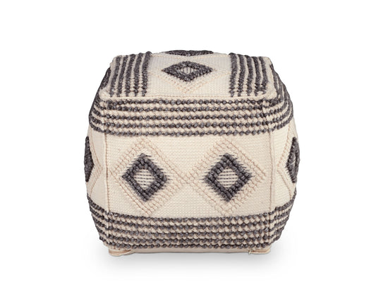 Dalia - Square Handwoven Woolen Pouf - Beige - Hornell Furniture Outlet
