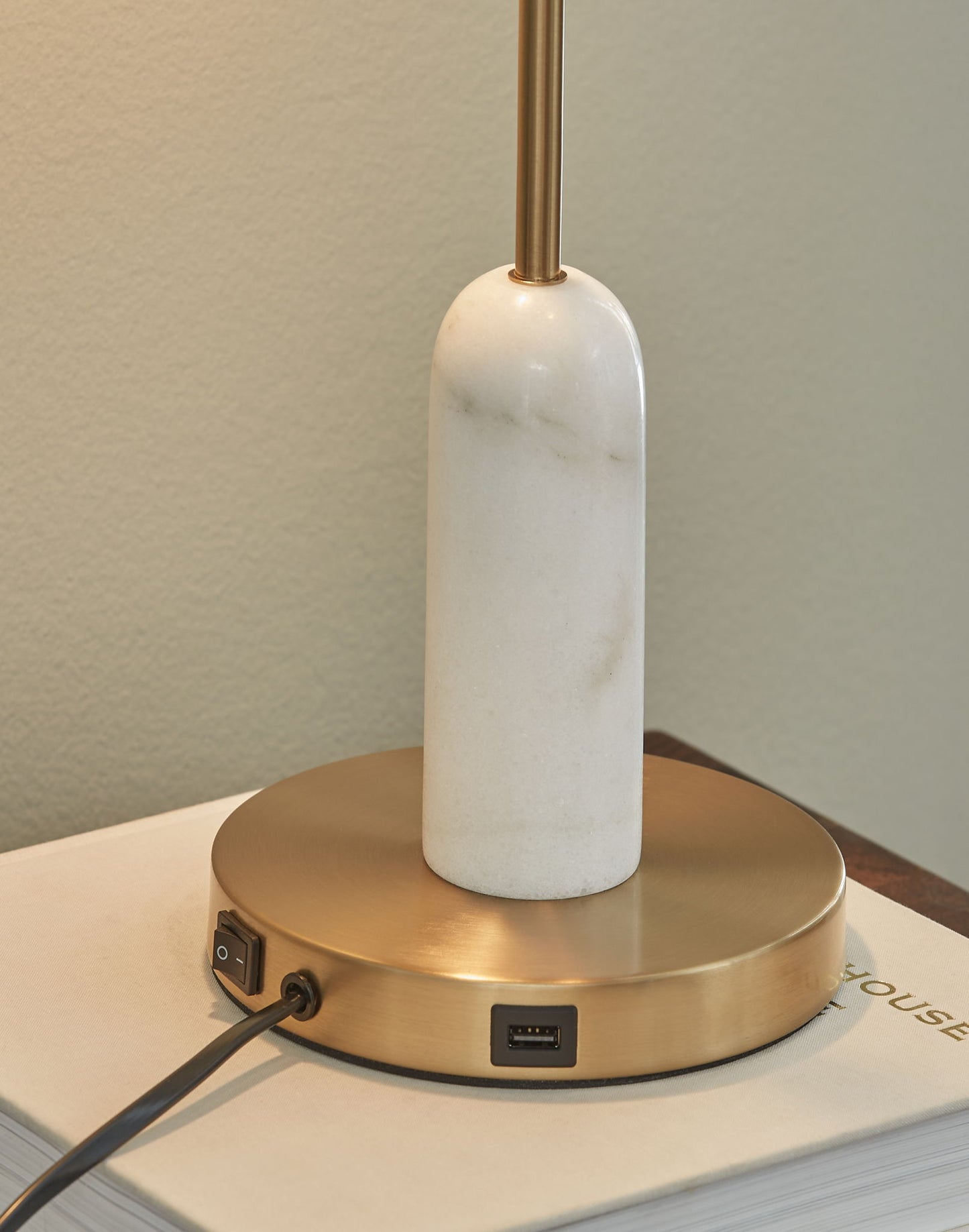 Rowleigh - Gold Finish / White - Marble Desk Lamp - Hornell Furniture Outlet