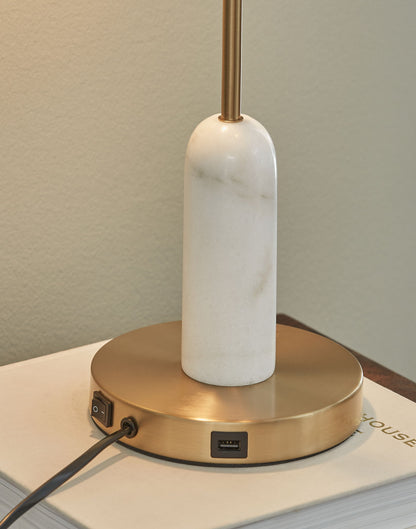 Rowleigh - Gold Finish / White - Marble Desk Lamp - Hornell Furniture Outlet