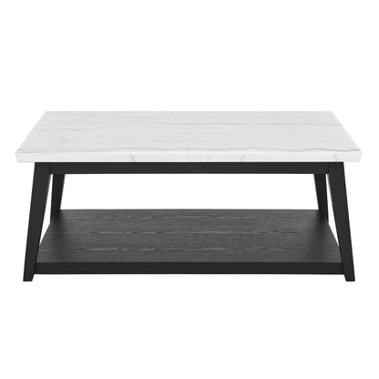 Vida - Marble Cocktail Table With Casters - Black / White - Hornell Furniture Outlet