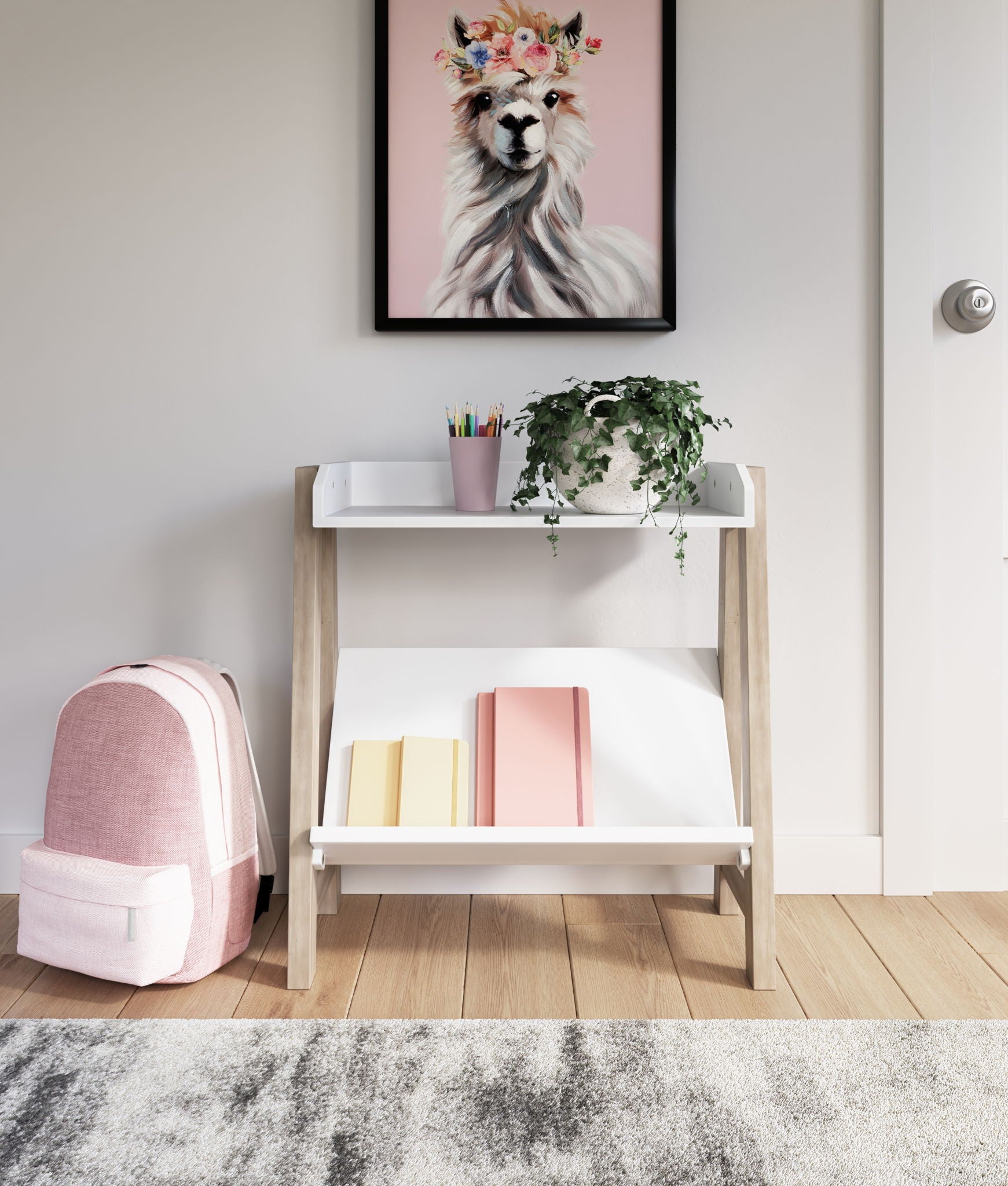Blariden - White / Tan - Small Bookcase - Hornell Furniture Outlet