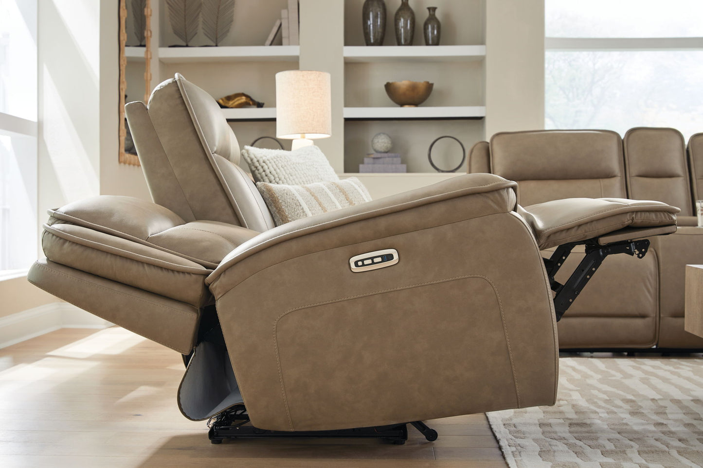 Glencroft - Power Reclining Loveseat With Console / Adjustable Headrest - Sahara - Hornell Furniture Outlet