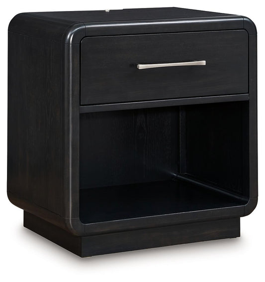 Rowanbeck - Black - One Drawer Night Stand - Hornell Furniture Outlet