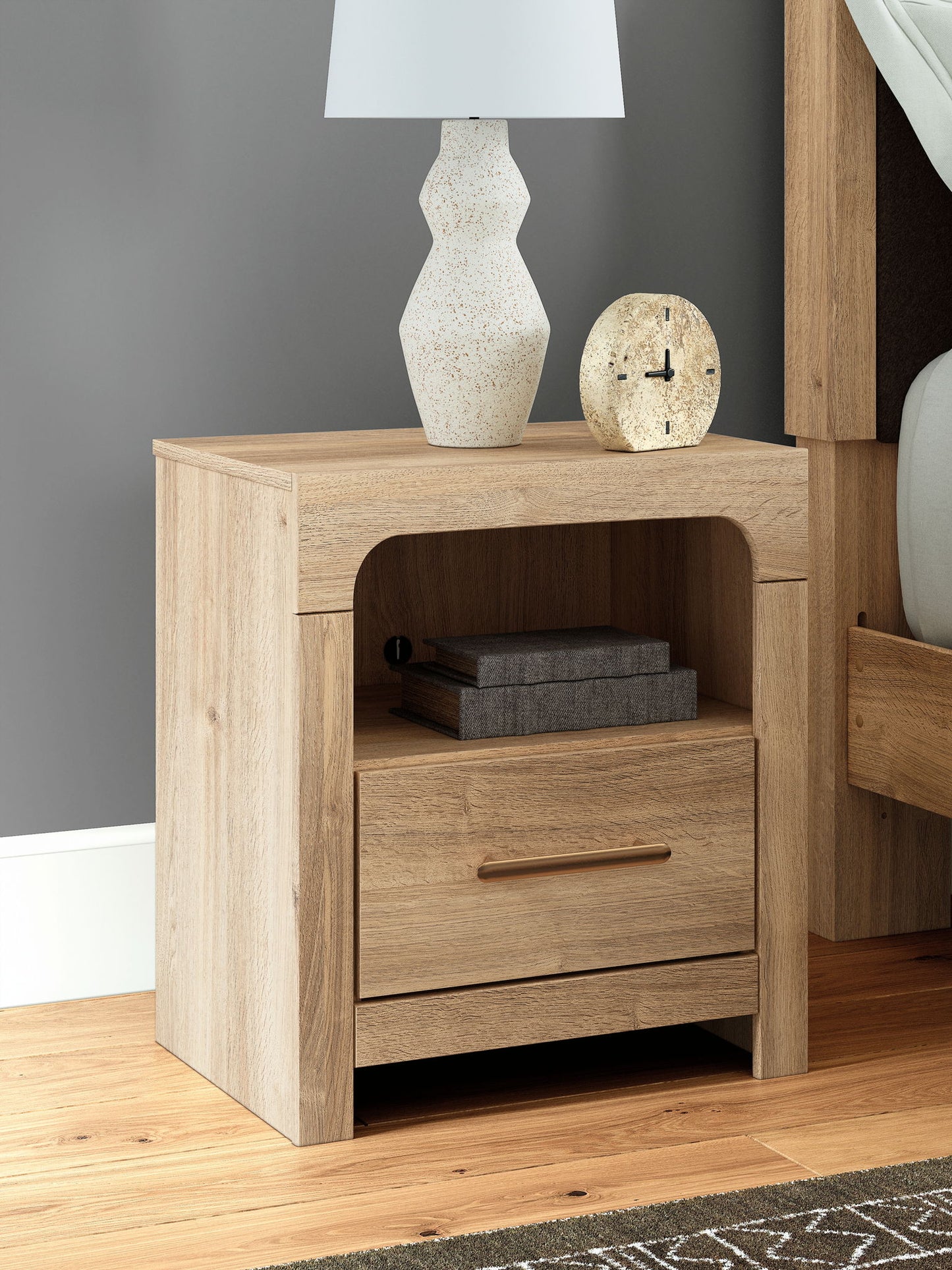 Kinlanni - One Drawer Night Stand - Tan - Hornell Furniture Outlet
