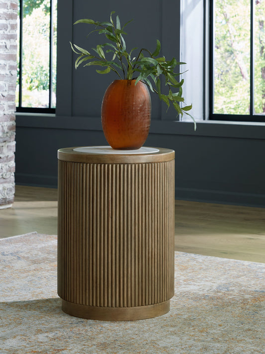 Camdill - Light Brown / White - Round End Table - Hornell Furniture Outlet