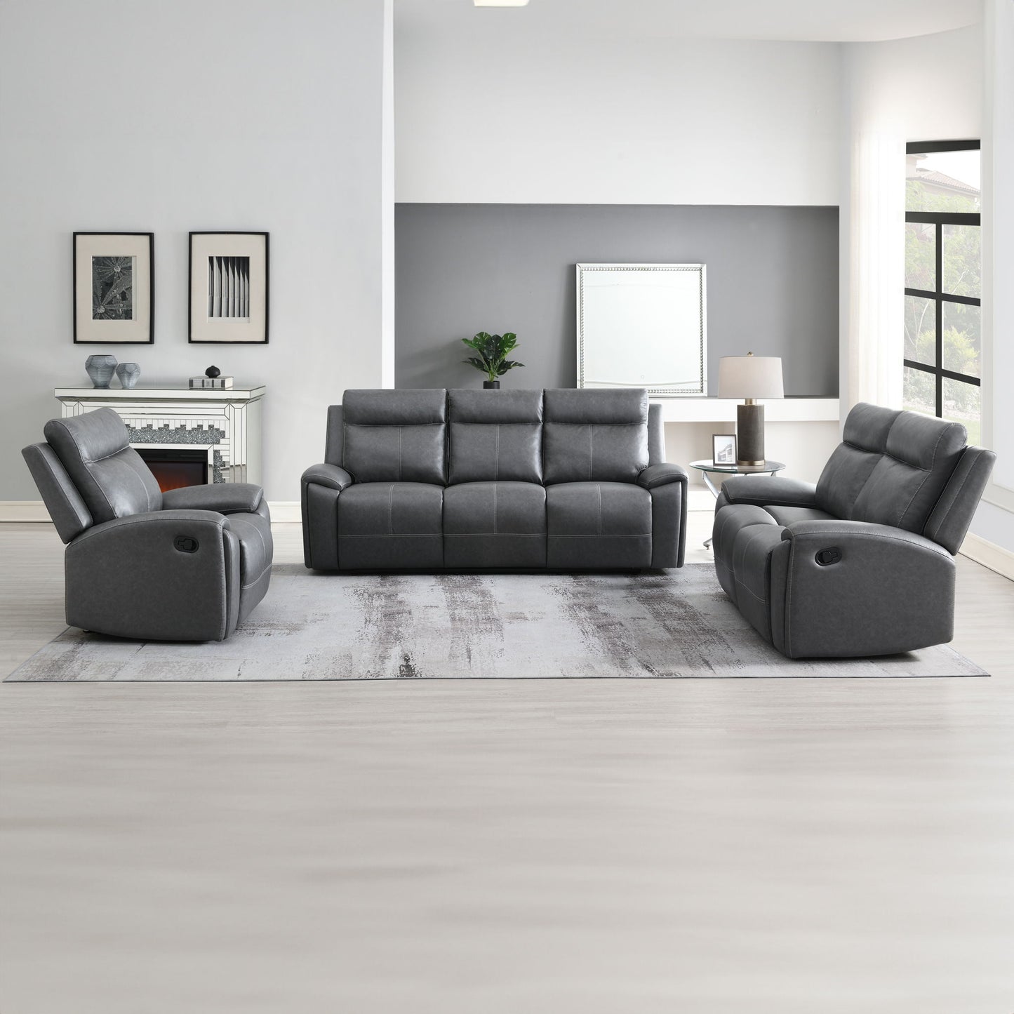 Gaston - 3 Piece Manual Reclining Set - Gray - Hornell Furniture Outlet