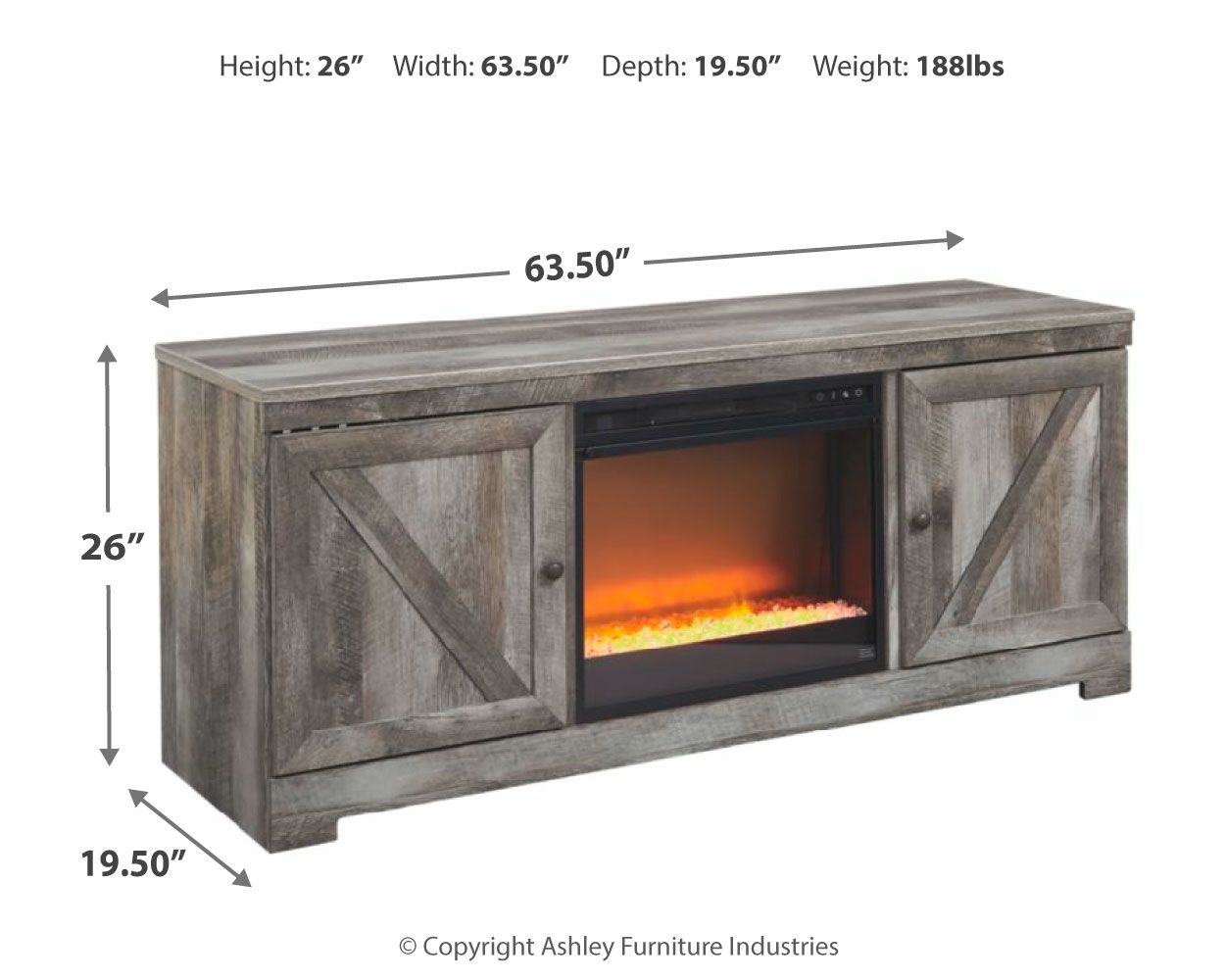 Wynnlow - Gray - Entertainment Center - TV Stand With Glass/Stone Fireplace Insert - Hornell Furniture Outlet