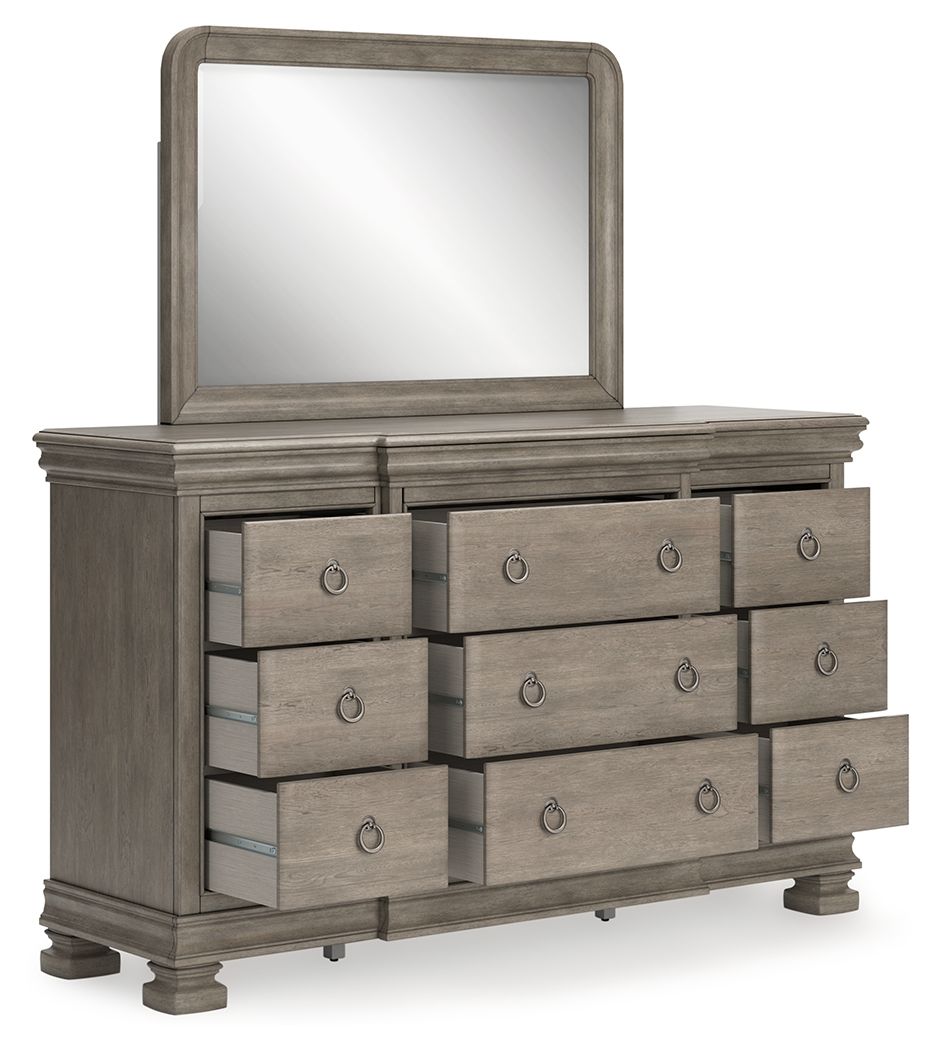 Lexorne - Gray - Dresser And Mirror - Hornell Furniture Outlet