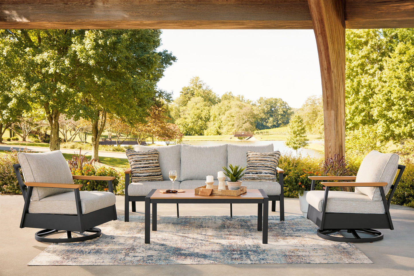 Carmel Highlands - Sofa, Chairs, Table Set (Set of 4) - Dark Brown - Hornell Furniture Outlet