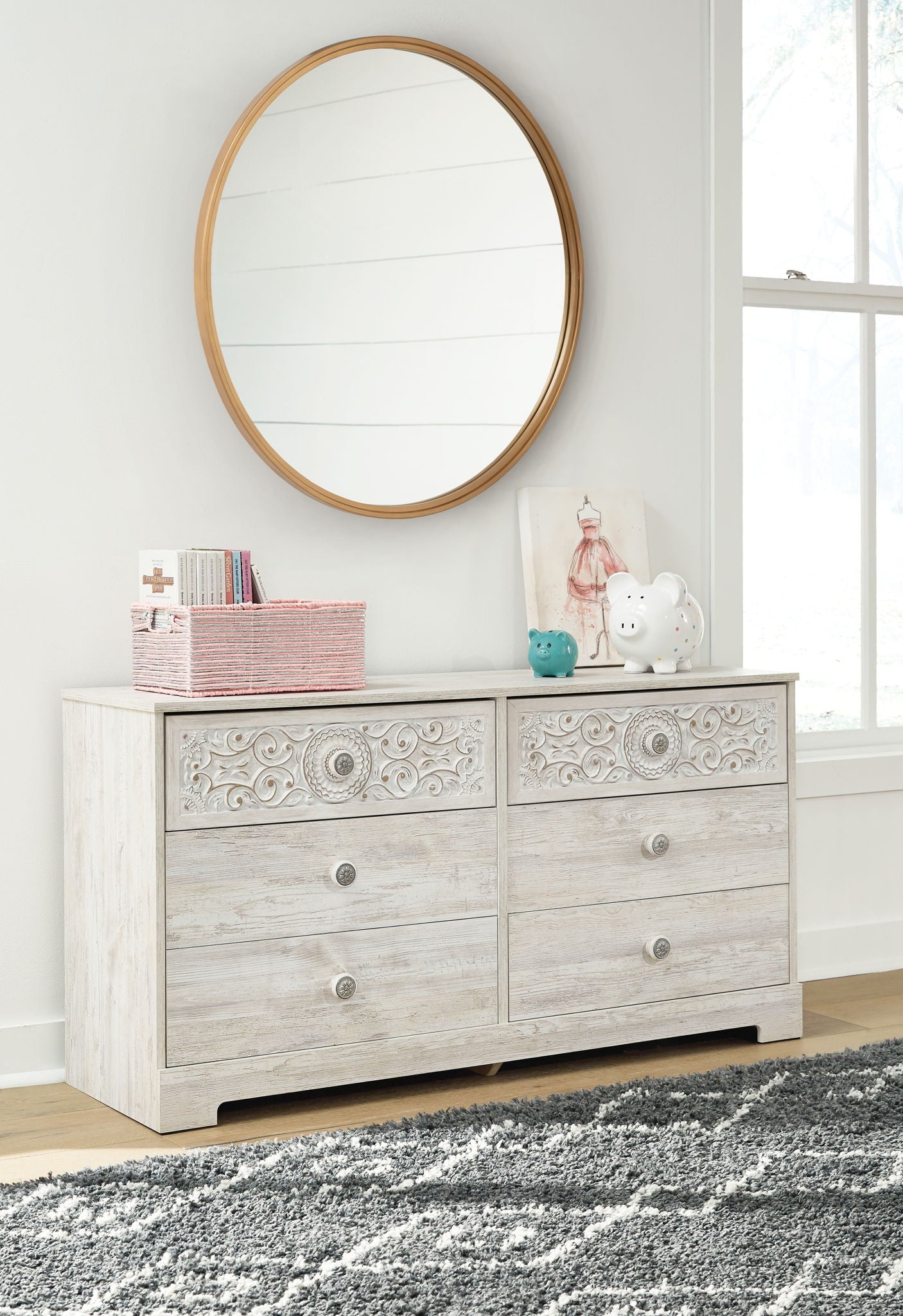 Paxberry - Whitewash - Six Drawer Dresser - Weatherworn - Hornell Furniture Outlet