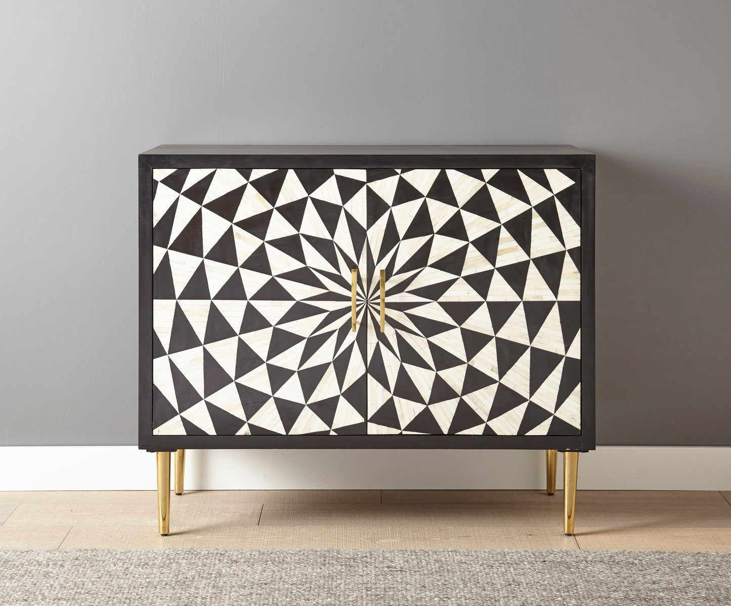 Benzara - 2 Door Bone Inlay Cabinet - Black - Hornell Furniture Outlet