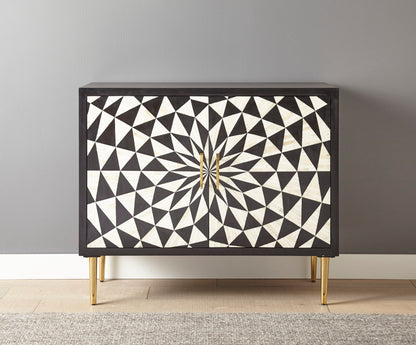 Benzara - 2 Door Bone Inlay Cabinet - Black - Hornell Furniture Outlet