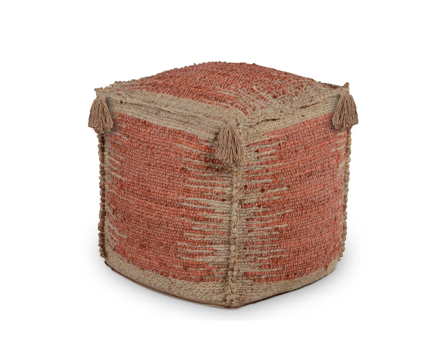 Jafar - Square Handwoven Jute Pouf - Red - Hornell Furniture Outlet