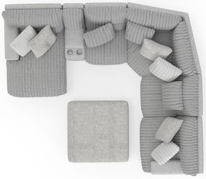 Abraxas - 6 Piece Power Reclining Sectional With Lay - Back Chaise, 2 Reclining Seats, And Included Cocktail Ottoman (LSF Chaise) - Moonstruck - Hornell Furniture Outlet