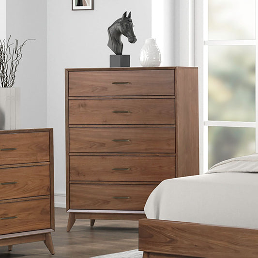 Century Modern - 5 Drawer Chest - Walnut - Hornell Furniture Outlet