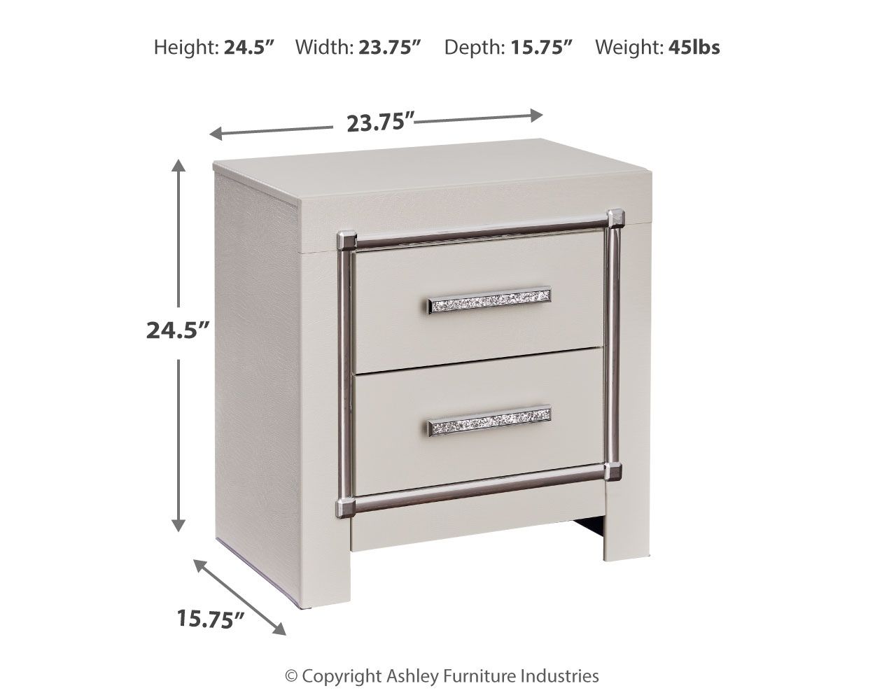Zyniden - Silver - Two Drawer Night Stand - Hornell Furniture Outlet