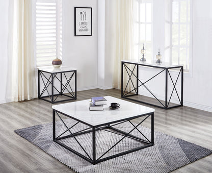 Skyler - White Marble Top Rectangular Sofa Table - White - Hornell Furniture Outlet