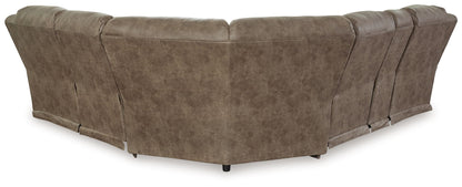 Ravenel - 3 - Piece Power Reclining Sectional With Laf Power Reclining Loveseat With Console - Faux Leather - Fossil - Hornell Furniture Outlet