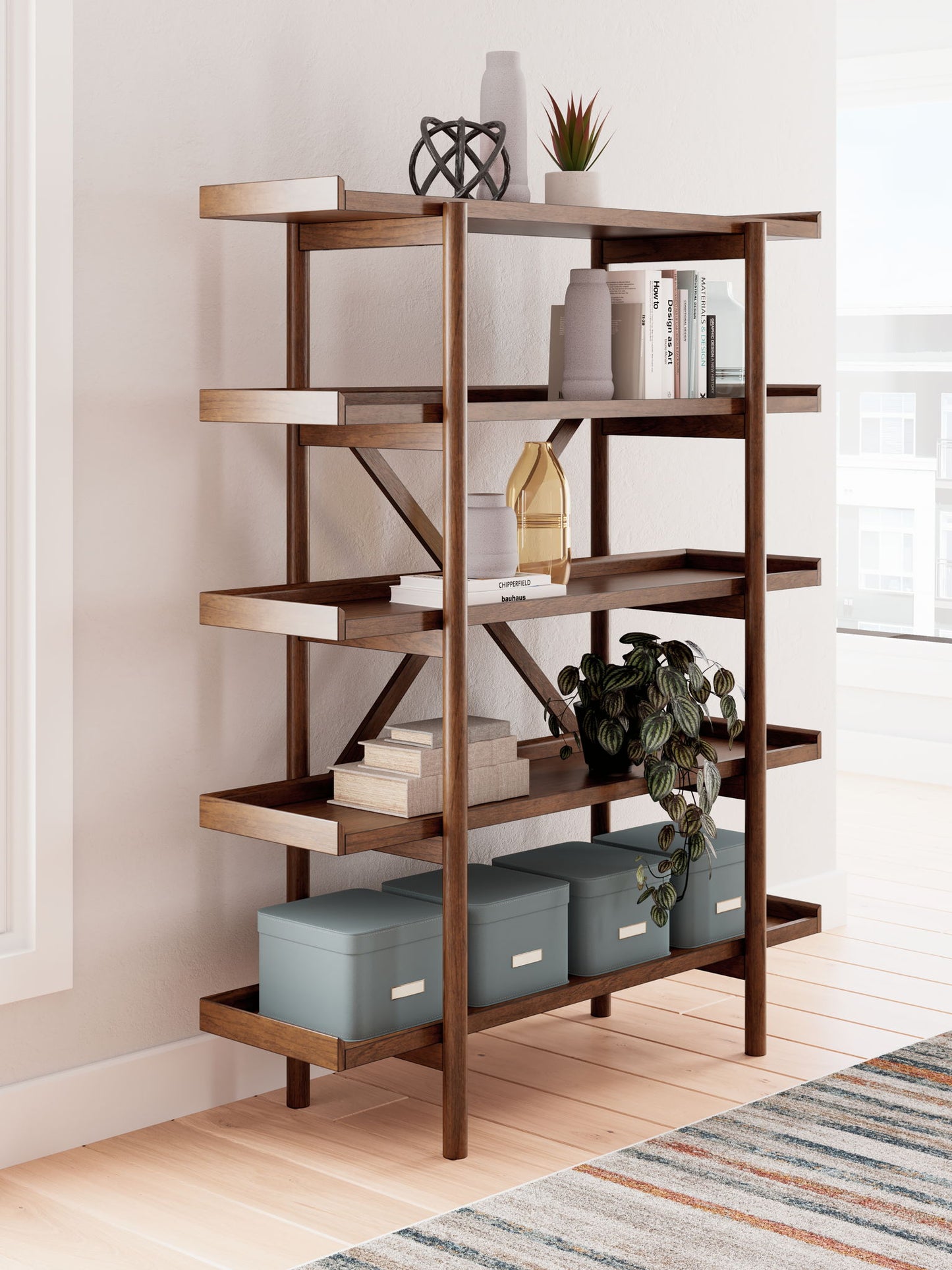 Lyncott - 3 Pc. - Home Office Desk, Chair, Bookcase - Brown - Hornell Furniture Outlet