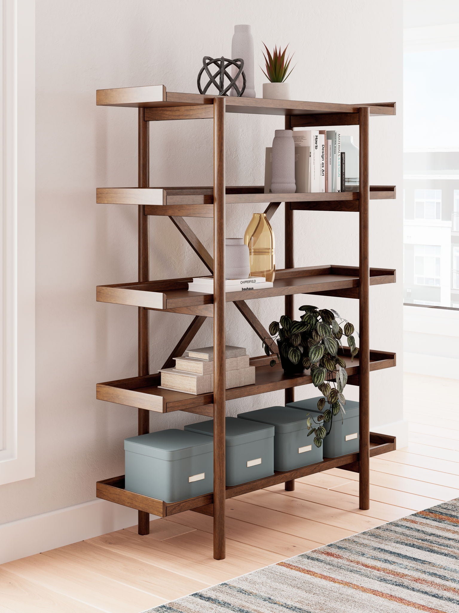Lyncott - 3 Pc. - Home Office Desk, Chair, Bookcase - Brown - Hornell Furniture Outlet