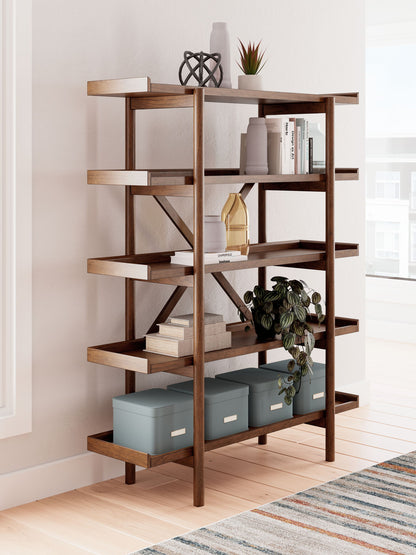 Lyncott - 3 Pc. - Home Office Desk, Chair, Bookcase - Brown - Hornell Furniture Outlet