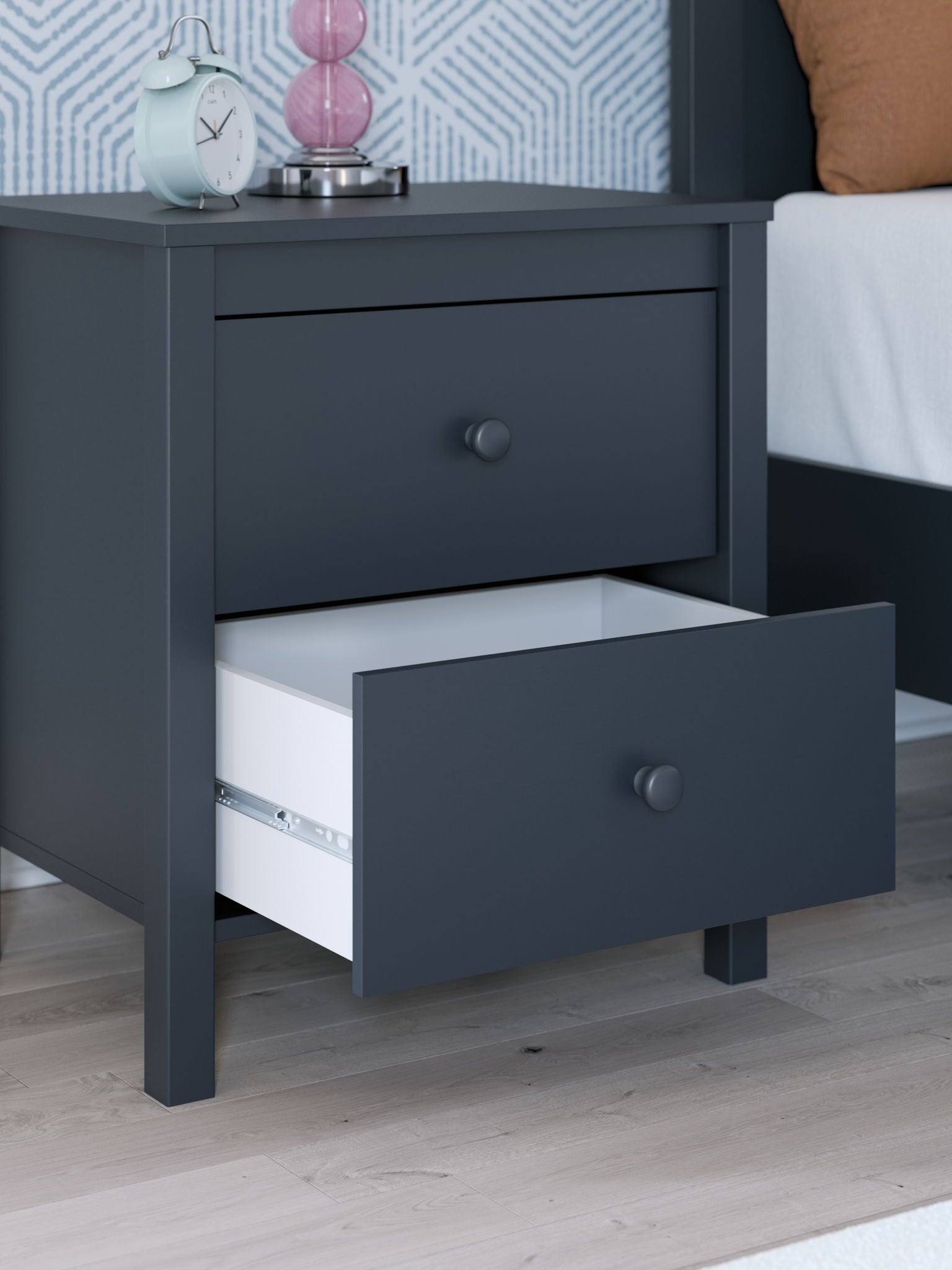 Simmenfort - Navy Blue - Two Drawer Night Stand - Hornell Furniture Outlet