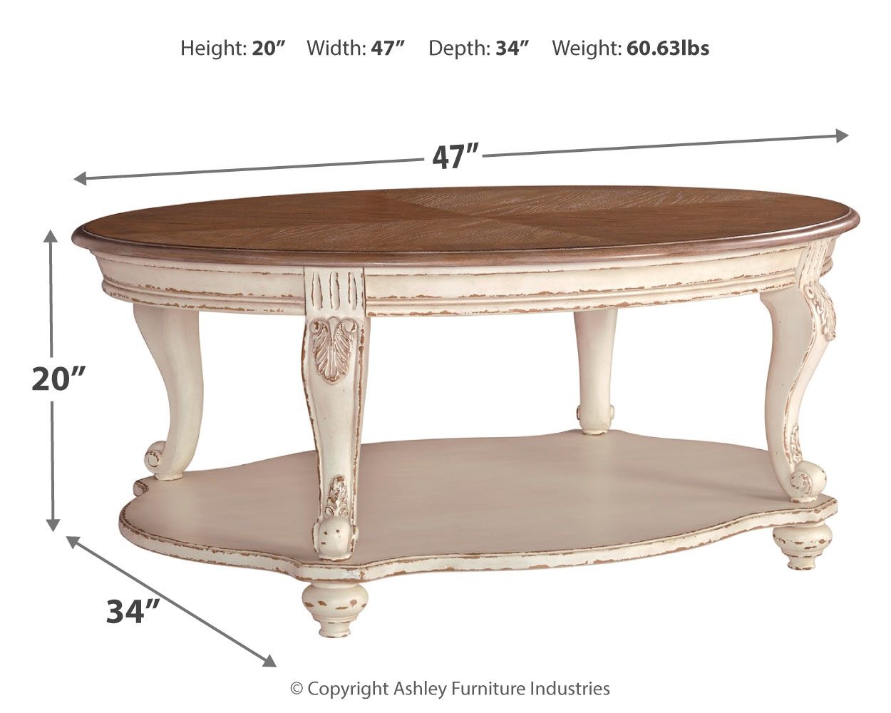Realyn - White / Brown - Oval Cocktail Table - Hornell Furniture Outlet