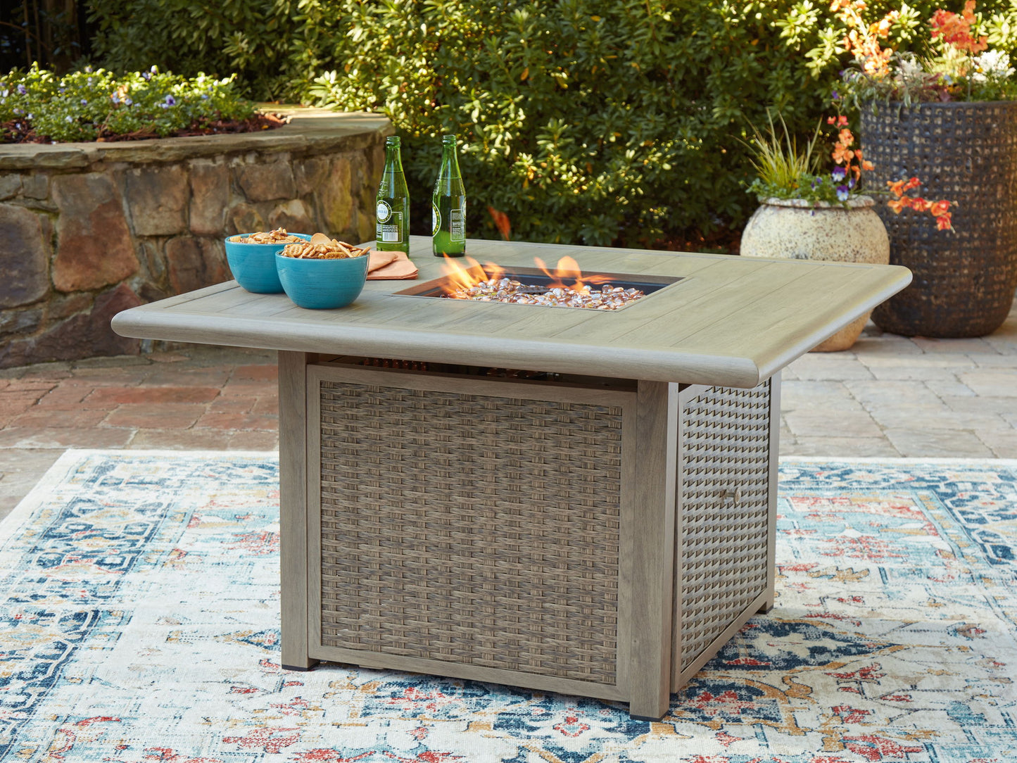 Cliff Trails - Beige - Square Fire Pit Table - Hornell Furniture Outlet
