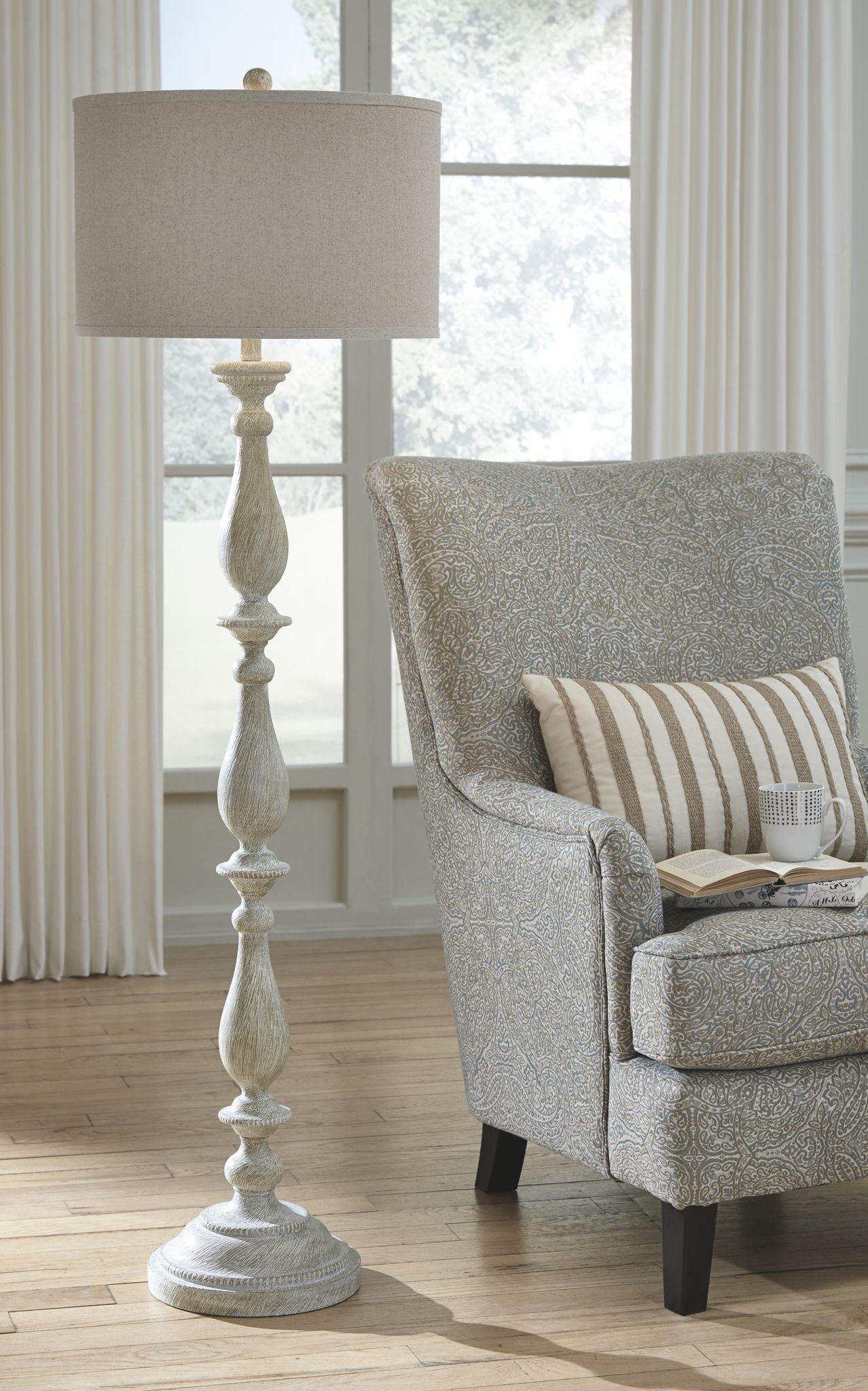 Bernadate - Whitewash - Poly Floor Lamp - Hornell Furniture Outlet