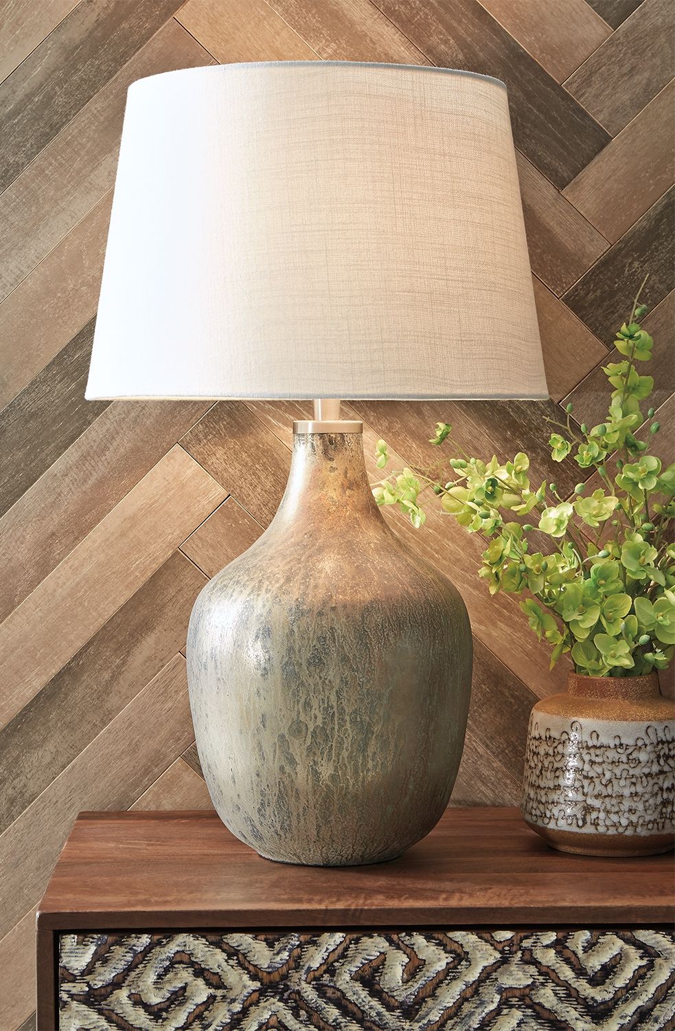 Mari - Gray / Gold Finish - Glass Table Lamp - Hornell Furniture Outlet
