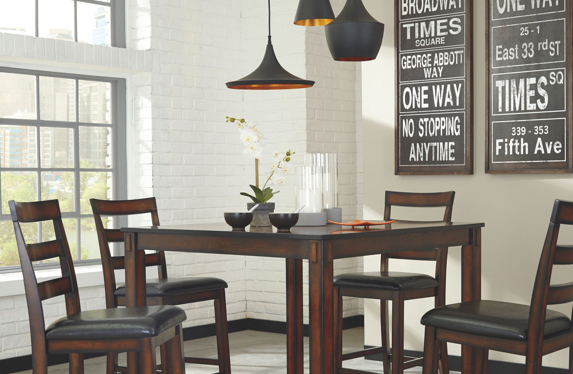 Coviar - Brown - DRM Counter Table Set (Set of 5) - Hornell Furniture Outlet