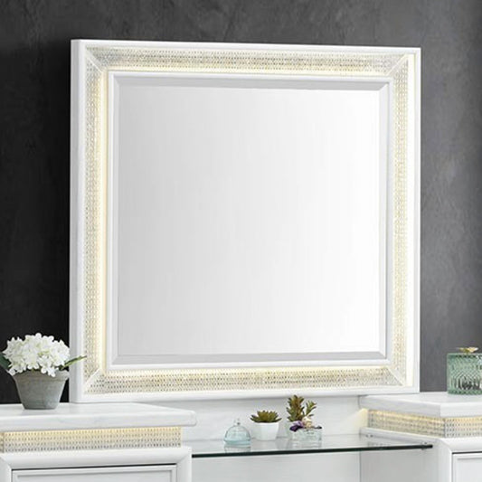 Reflections - Vanity Mirror - Pearl White & Rhinestone - Hornell Furniture Outlet