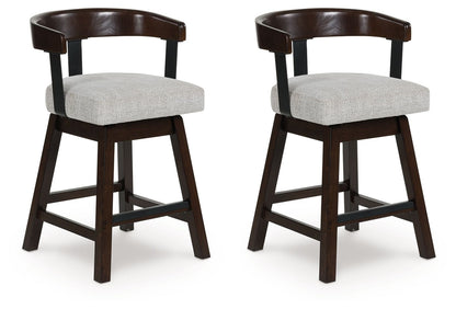 Haddigan - Dark Brown - Upholstered Swivel Barstool (Set of 2) - Hornell Furniture Outlet