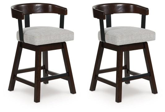 Haddigan - Dark Brown - Upholstered Swivel Barstool (Set of 2) - Hornell Furniture Outlet