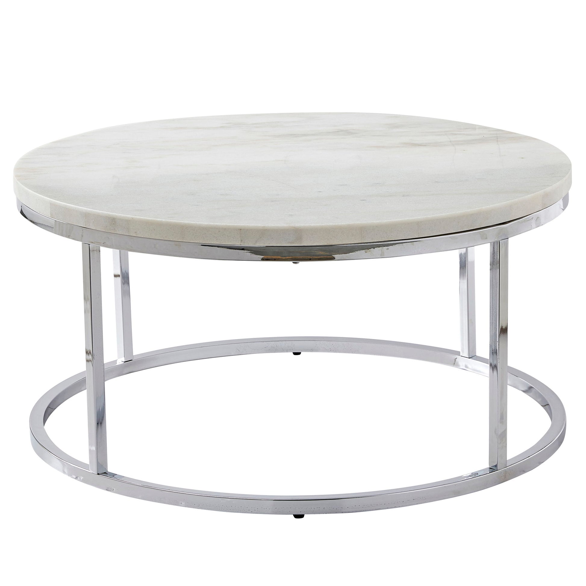 Echo - White Marble Top Round Cocktail Table - White - Hornell Furniture Outlet