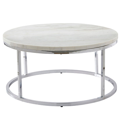 Echo - White Marble Top Round Cocktail Table - White - Hornell Furniture Outlet