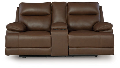 Vonryan - Tobacco - Power Reclining Loveseat With Console / Adj Headrest - Hornell Furniture Outlet