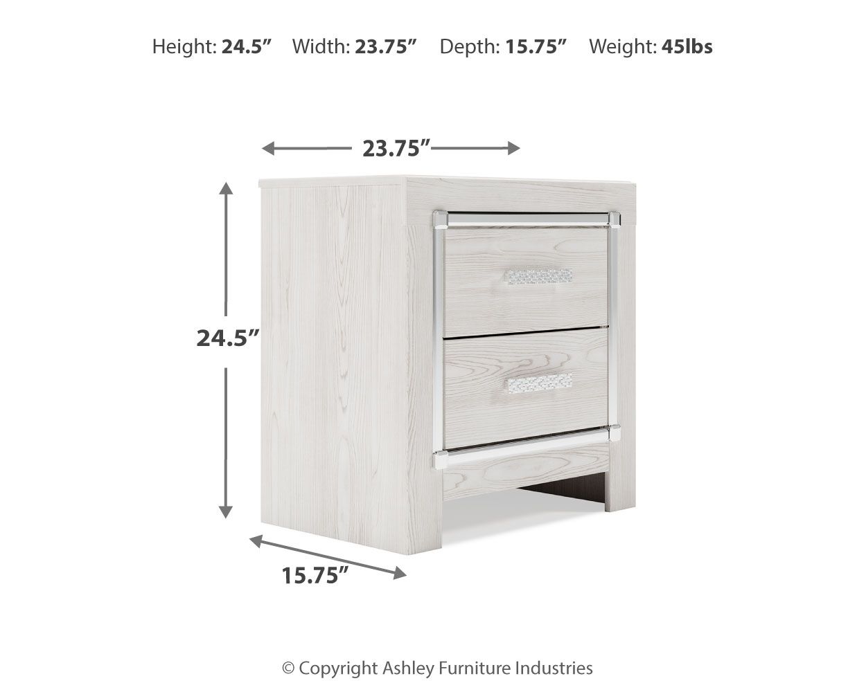 Altyra - White - Two Drawer Night Stand - Hornell Furniture Outlet