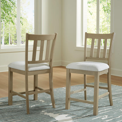 Calmoro - Upholstered Barstool (Set of 2) - Off White / Gray