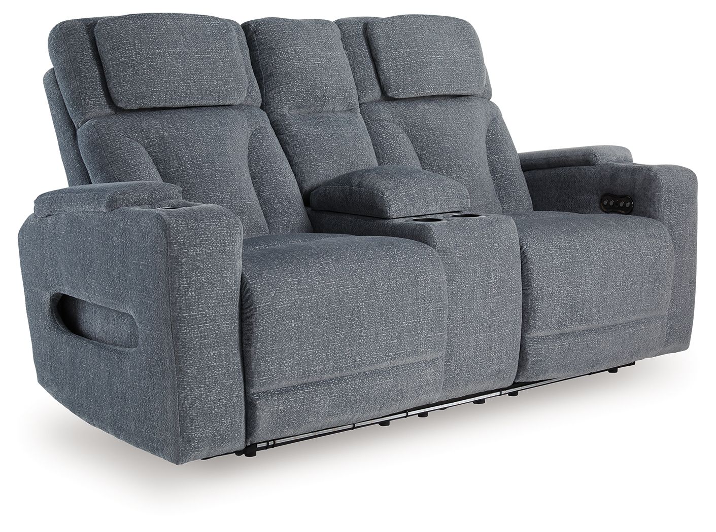 Studio Cave - Steel - Power Reclining Loveseat with Console - Hornell Furniture Outlet