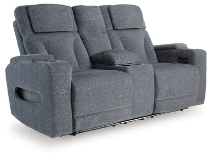 Studio Cave - Steel - Power Reclining Loveseat with Console - Hornell Furniture Outlet