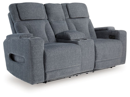Studio Cave - Steel - Power Reclining Loveseat with Console - Hornell Furniture Outlet