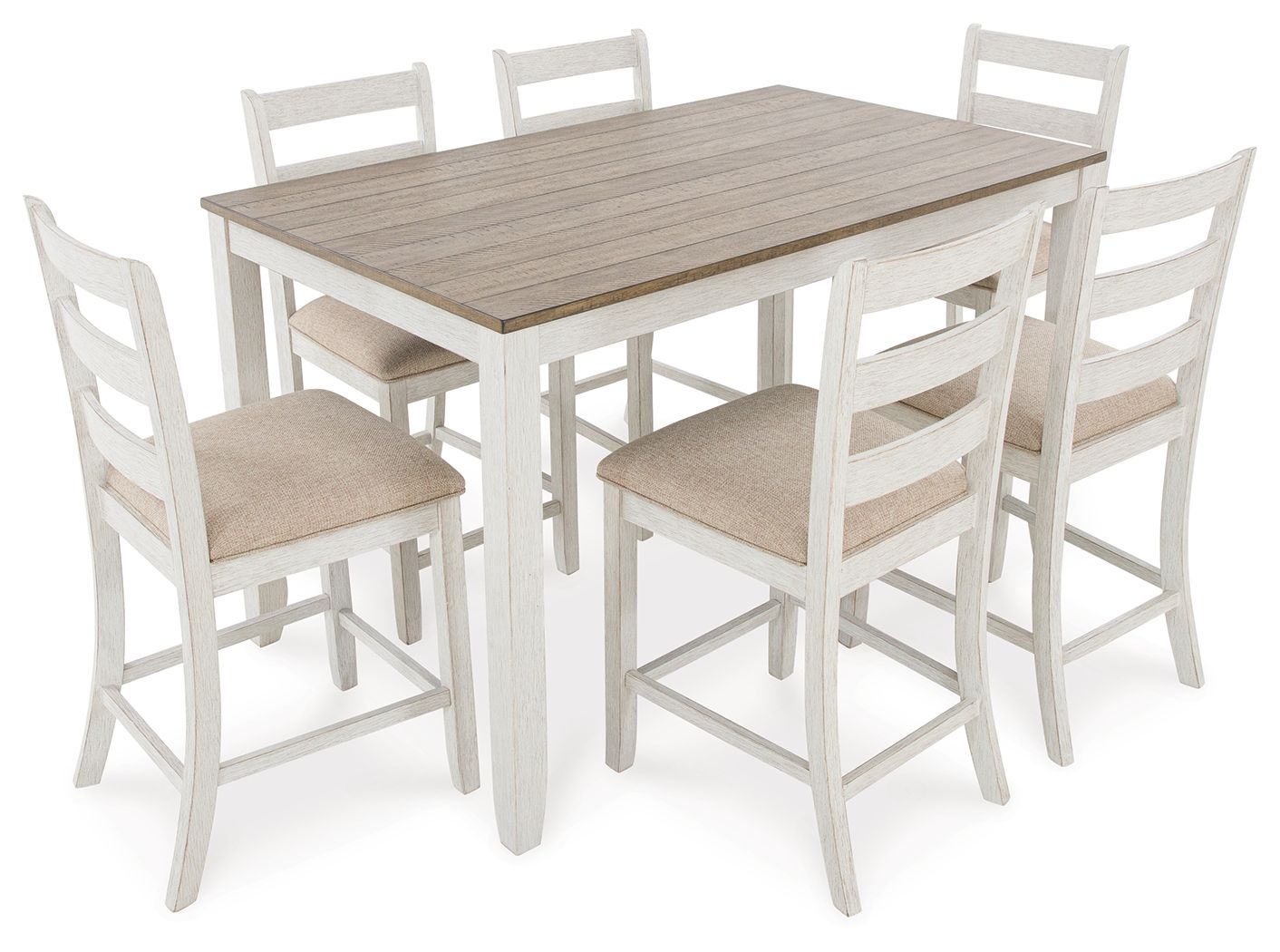 Skempton - White / Light Brown - Counter Height Dining Table and Bar Stools (Set of 7) - Hornell Furniture Outlet