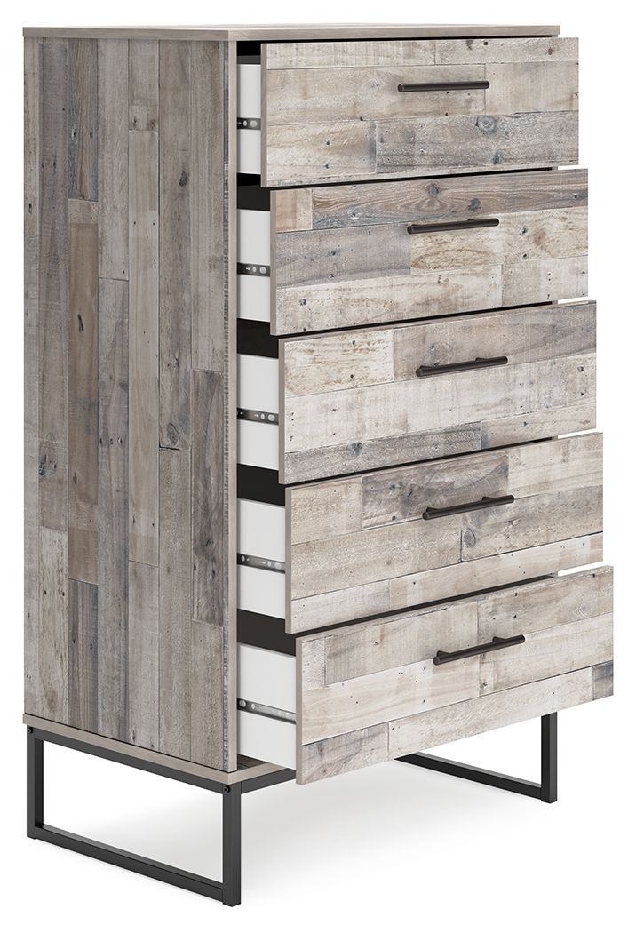 Neilsville - Whitewash - Five Drawer Chest - Hornell Furniture Outlet
