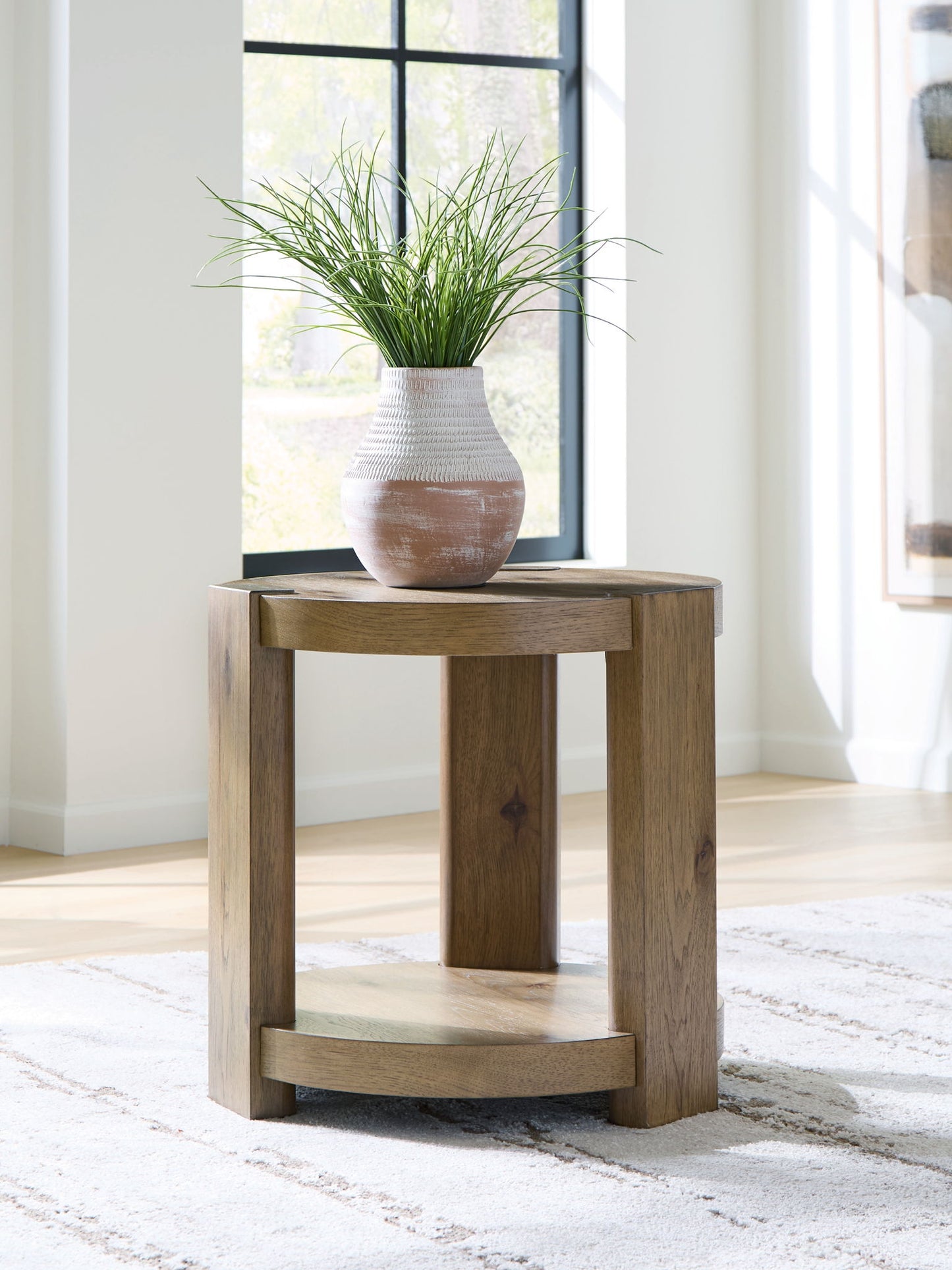 Flangren - Round End Table - Light Brown - Hornell Furniture Outlet