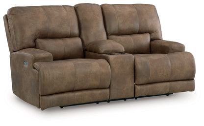 Beckley Place - Earth - Power Reclining Loveseat With Console / Adjustable Headrest - Hornell Furniture Outlet