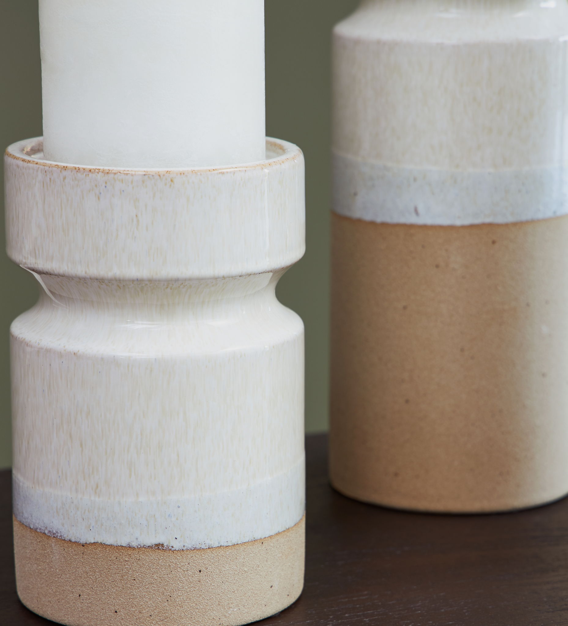Hurston - Ivory / Brown - Candle Holder Set (Set of 3) - Hornell Furniture Outlet